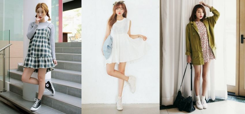 image of 30 ไอเดีย Mix&Match ชุดเดรสกับรองเท้าผ้าใบ น่ารักใสๆ ใส่ได้ทุกวัน